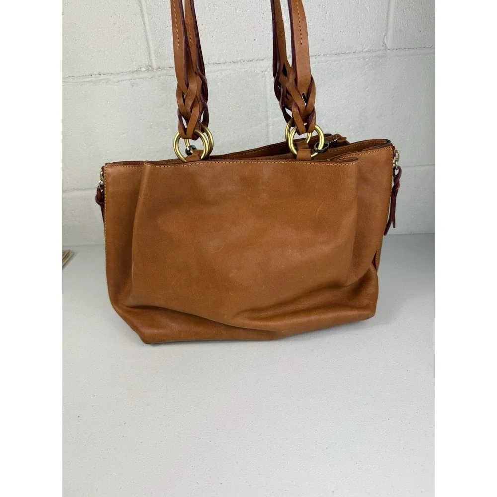 Dooney Bourke Florentine Leather Large Zip Barlow Satchel Handbag Purse Natural